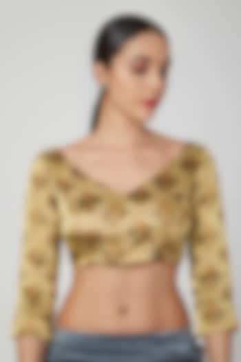 Gold Printed Blouse With 3/4th Sleeves by Pranay Baidya