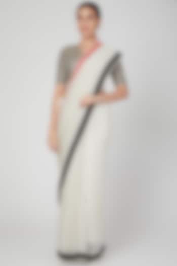 White & Black Chanderi Party Wear Saree by Pranay Baidya at Pernia's Pop Up Shop
