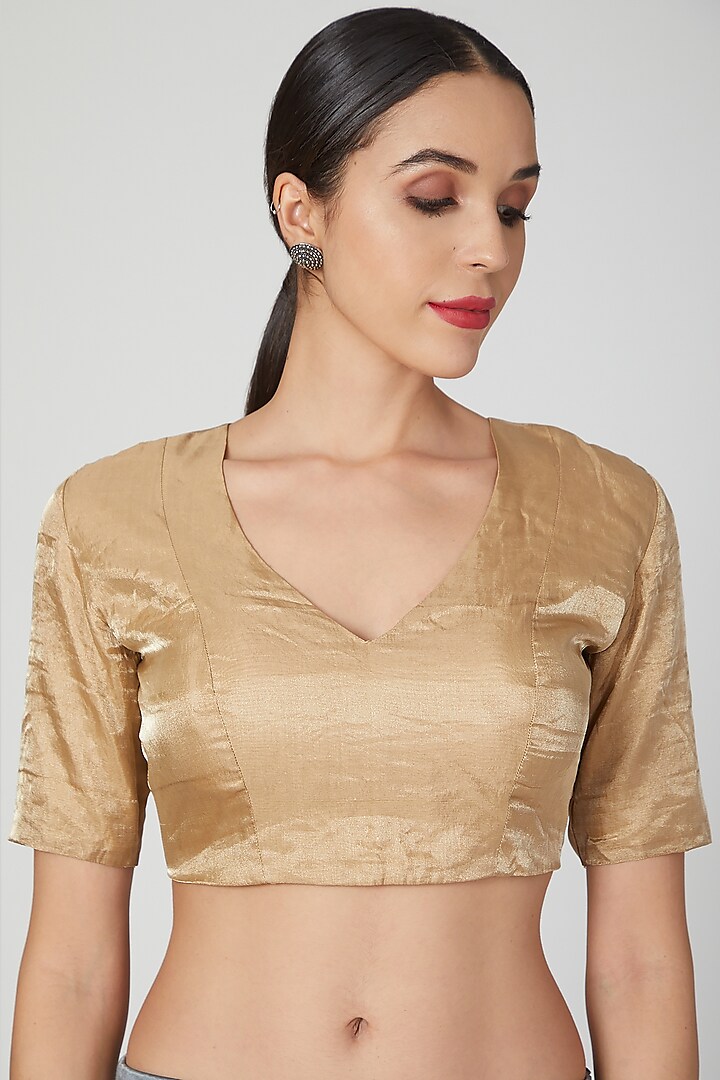 Light Gold Embroidered Blouse by Pranay Baidya