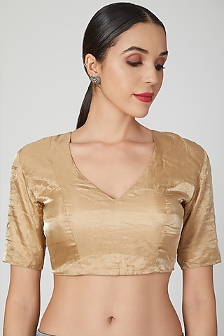 Light Gold Embroidered Blouse by Pranay Baidya