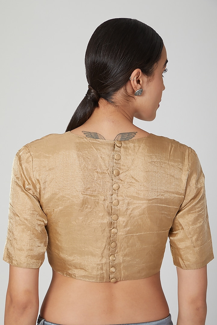 Light Gold Embroidered Blouse by Pranay Baidya at Pernia's Pop Up Shop