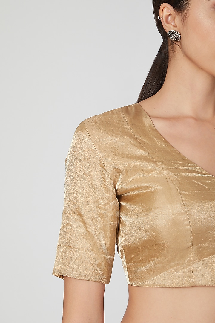 Light Gold Embroidered Blouse by Pranay Baidya at Pernia's Pop Up Shop