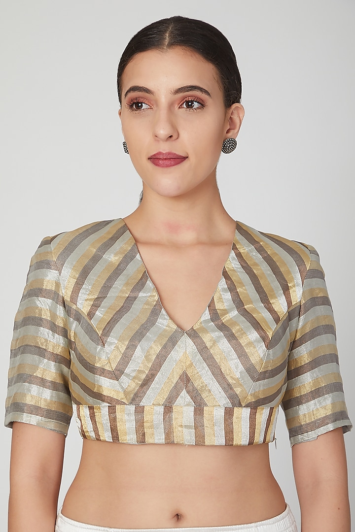 Multi Colored Striped Blouse by Pranay Baidya