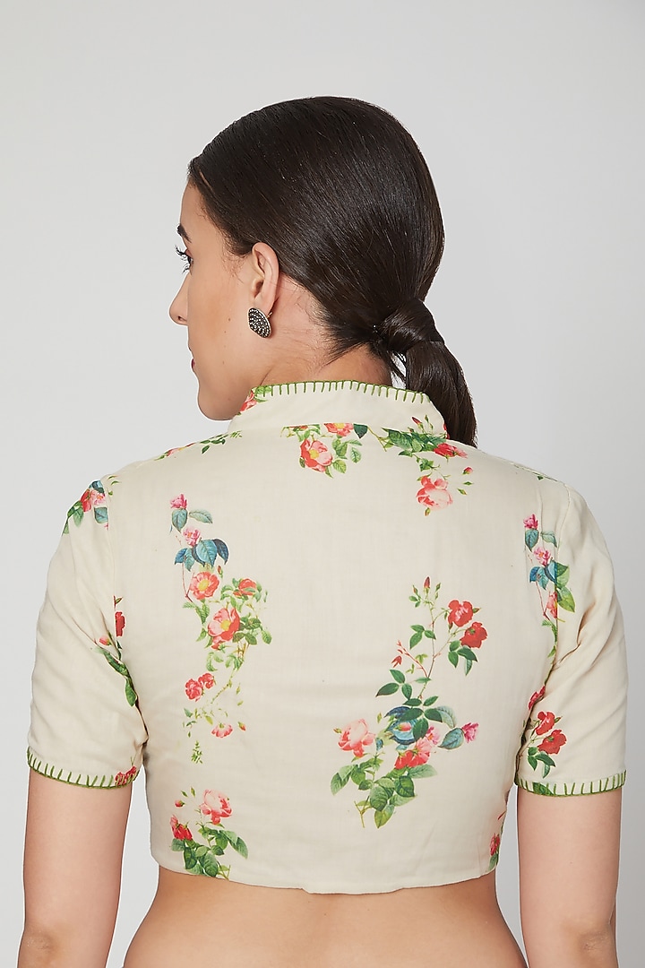 Ivory Floral Printed Blouse by Pranay Baidya at Pernia's Pop Up Shop