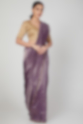 Purple Chanderi Striped Saree by Pranay Baidya at Pernia's Pop Up Shop