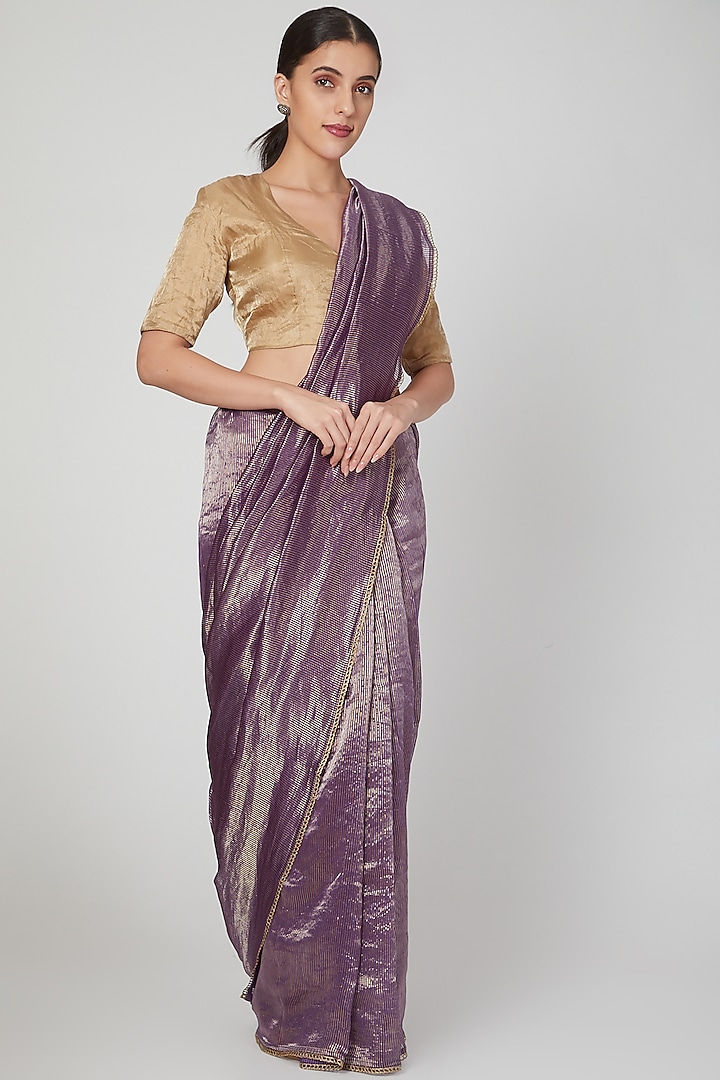 Purple Chanderi Striped Saree by Pranay Baidya at Pernia's Pop Up Shop