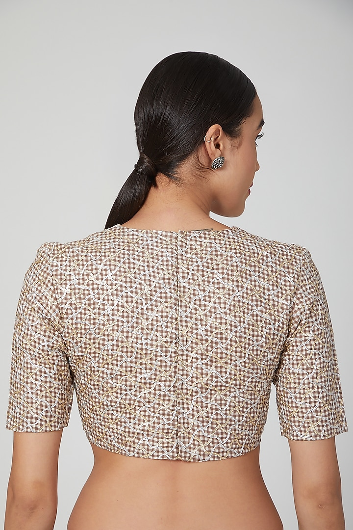 Gold & Silver Embroidered Printed Blouse by Pranay Baidya at Pernia's Pop Up Shop