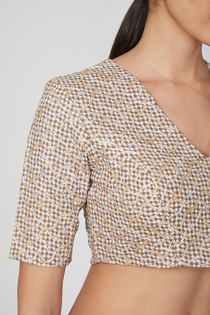 Gold & Silver Embroidered Printed Blouse by Pranay Baidya at Pernia's Pop Up Shop