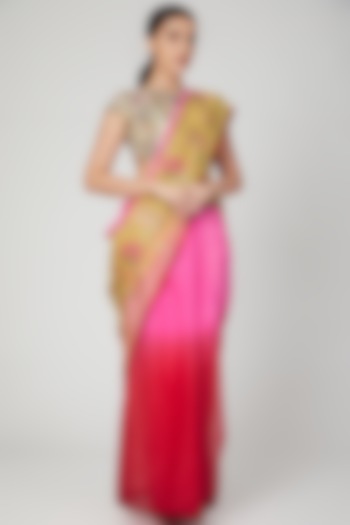 Pink Half & Half Embroidered Saree by Pranay Baidya