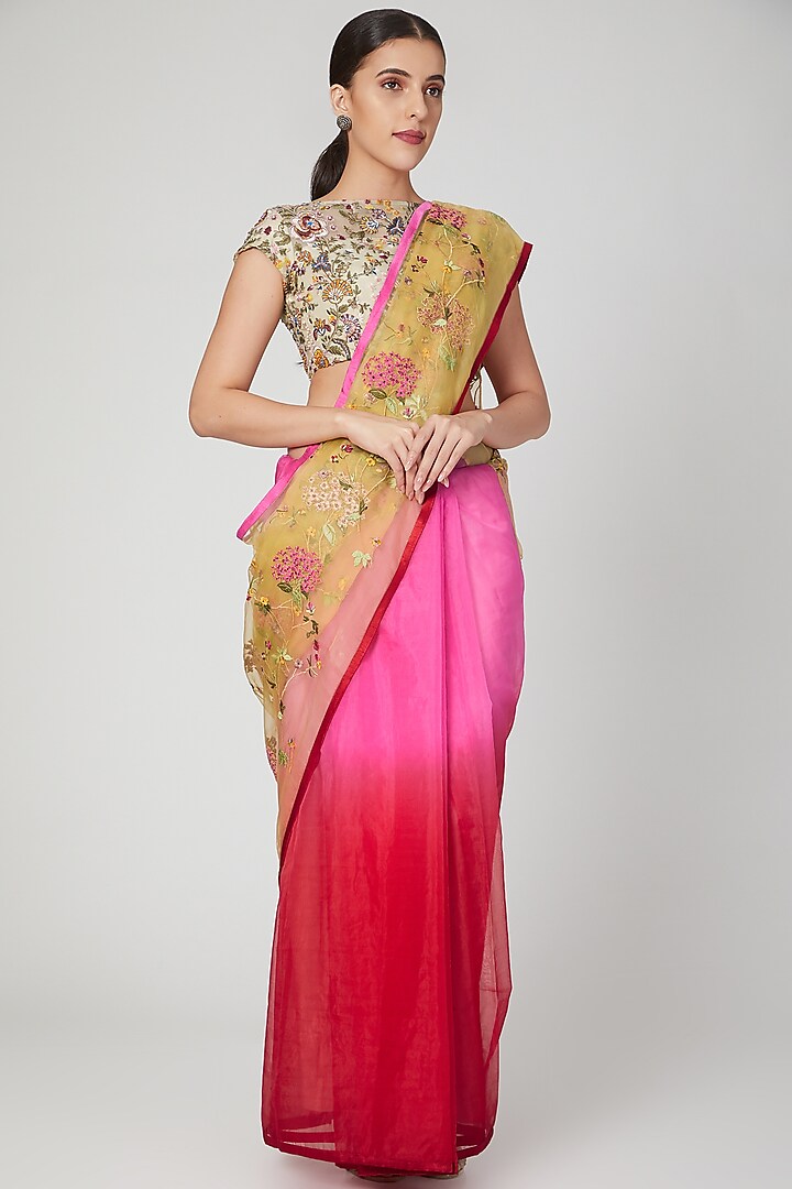 Pink Half & Half Embroidered Saree by Pranay Baidya at Pernia's Pop Up Shop