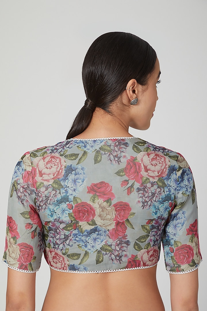 Grey Floral Printed Blouse by Pranay Baidya at Pernia's Pop Up Shop