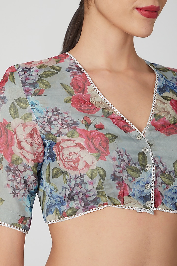 Grey Floral Printed Blouse by Pranay Baidya at Pernia's Pop Up Shop