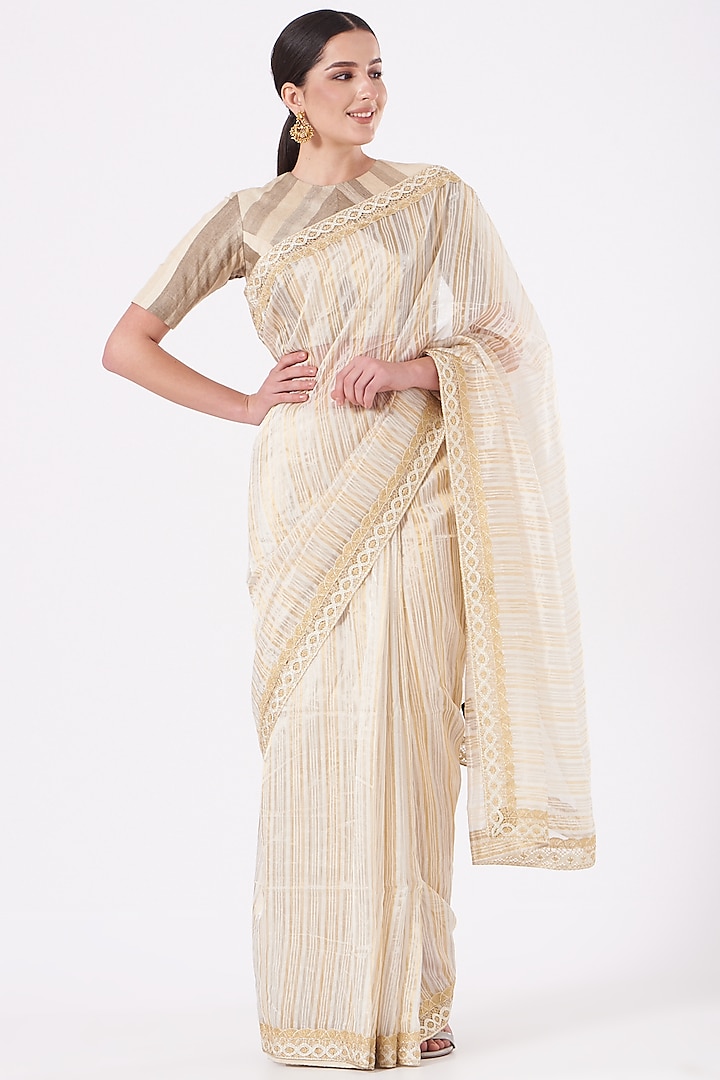 Ivory Striped Blouse by Pranay Baidya