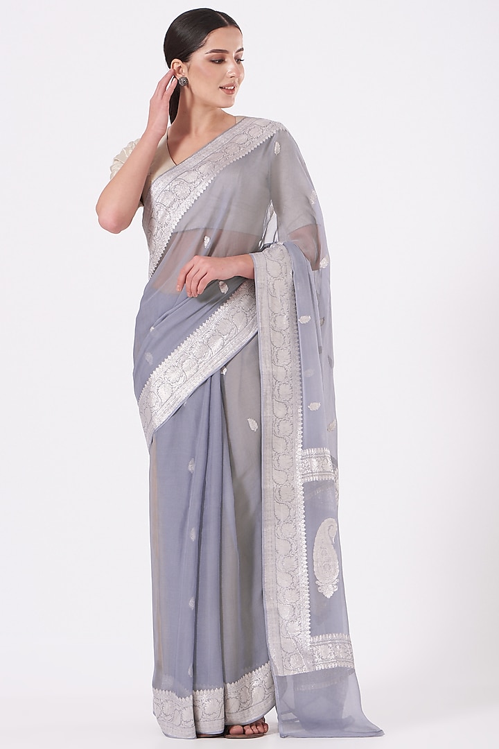Silver Blouse In Tissue by Pranay Baidya
