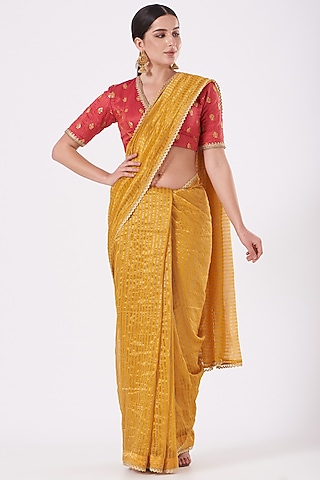 Pink Embroidered Blouse by Pranay Baidya