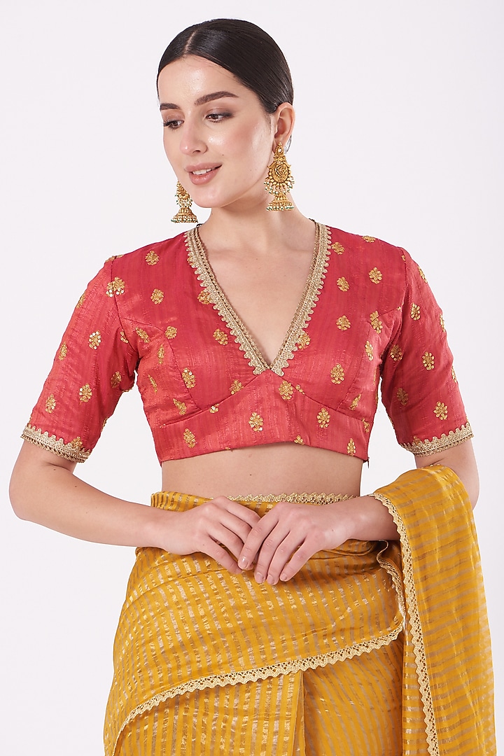 Pink Embroidered Blouse by Pranay Baidya at Pernia's Pop Up Shop