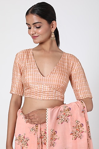 Peach Striped Blouse by Pranay Baidya