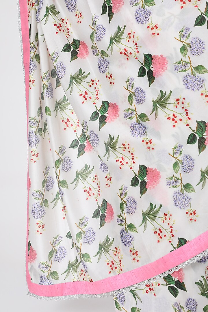 White Chanderi Printed Party Wear Saree by Pranay Baidya at Pernia's Pop Up Shop