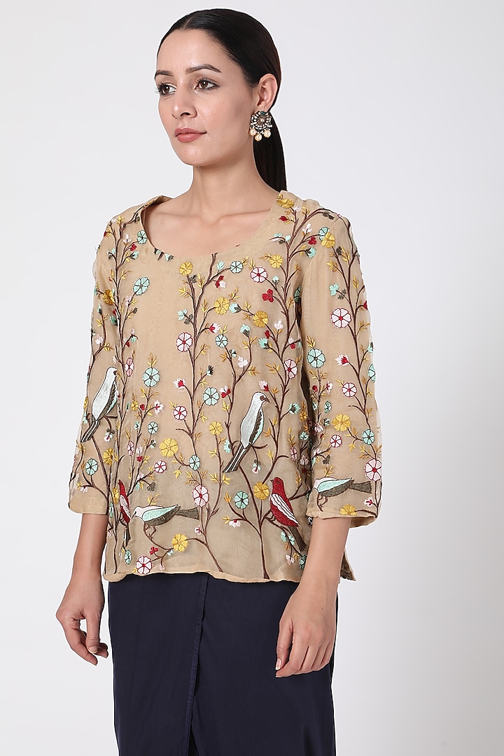 Mustard Yellow Embroidered Top by Pranay Baidya