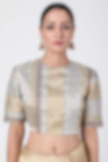 Silver Gold & Copper Striped Blouse by Pranay Baidya