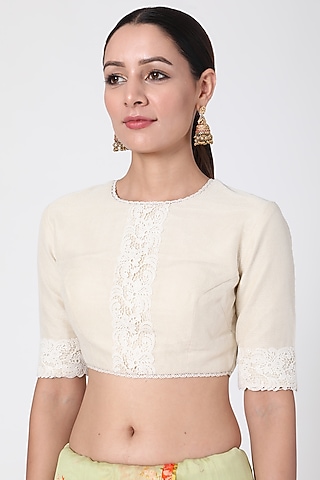 White Crochet Lace Blouse by Pranay Baidya