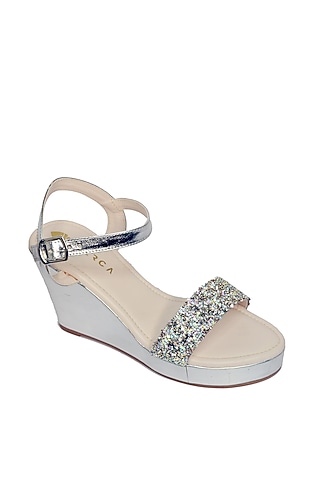 Silver Crystal Platform Heels by Perca