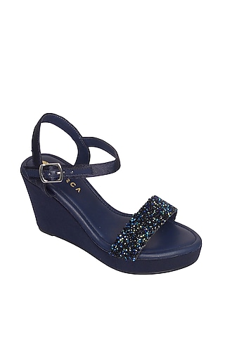 Blue Crystal Platform Heels by Perca