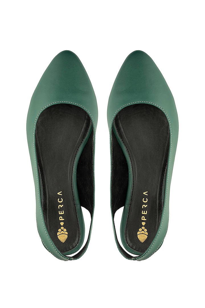 Green Vegan Leather Ballet Flats by Perca