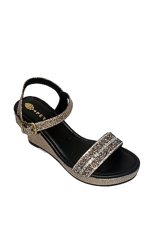 Grey Platform Wedges With Crystals by Perca