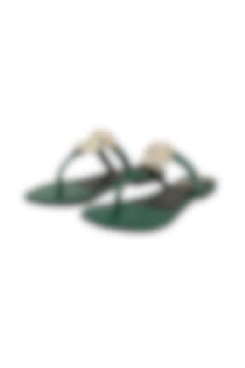 Green Embellished Flats by Perca