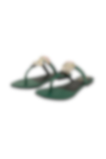 Green Embellished Flats by Perca