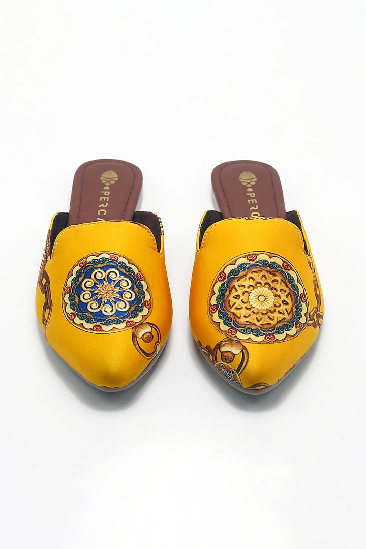 Yellow Faux Leather Flats by Perca