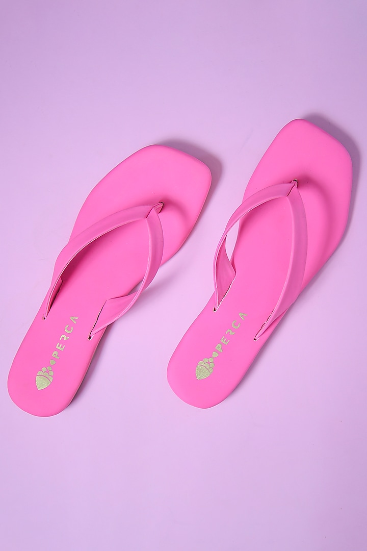 Neon Pink Faux Leather Flats by Perca