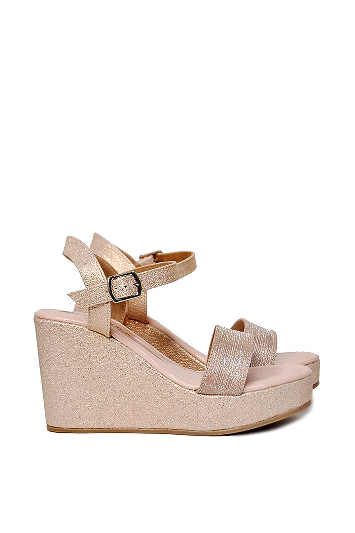 Rose Gold Faux Leather Wedges by Perca at Pernia's Pop Up Shop