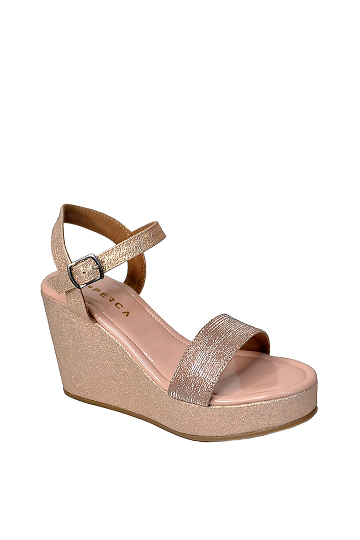 Rose Gold Faux Leather Wedges by Perca at Pernia's Pop Up Shop