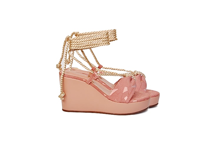 Pink Tie-Up Wedges by Perca at Pernia's Pop Up Shop