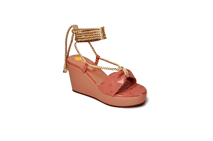 Pink Tie-Up Wedges by Perca at Pernia's Pop Up Shop