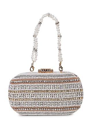 Multi-Colored Japanese Satin Embellished Clutch by Puro Cosa