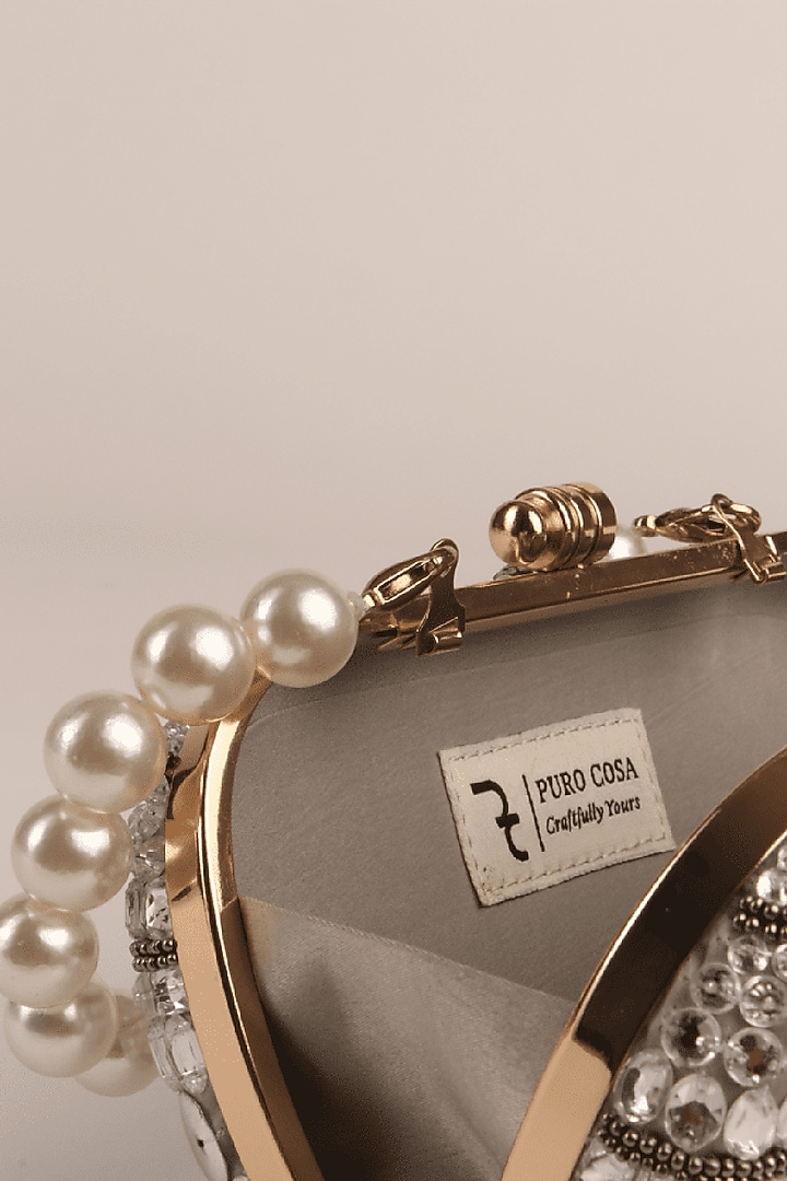 Silver Japanese Satin Embellished Clutch by Puro Cosa at Pernia's Pop Up Shop