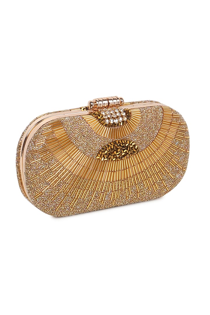 Gold Japanese Satin Embellished Clutch by Puro Cosa at Pernia's Pop Up Shop