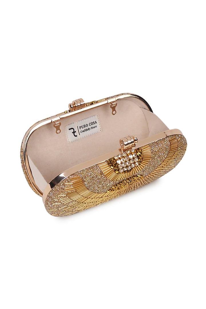 Gold Japanese Satin Embellished Clutch by Puro Cosa at Pernia's Pop Up Shop