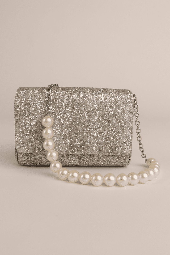 Silver Japanese Satin Clutch by Puro Cosa