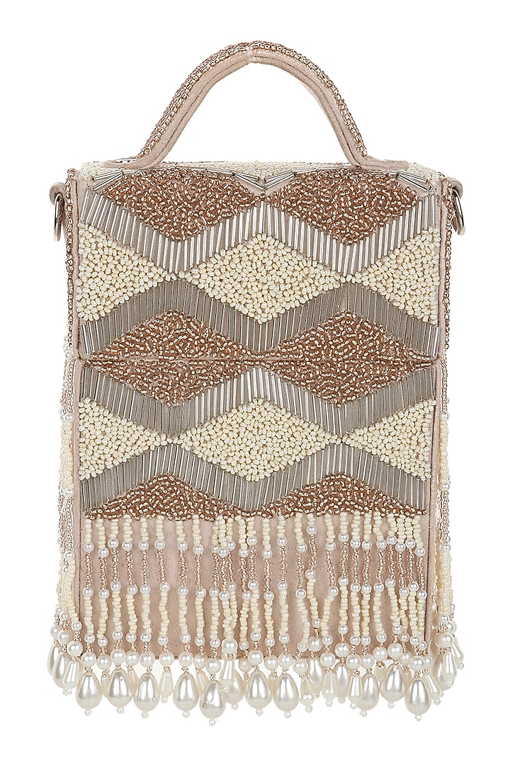 Ivory Embroidered Hand Bag by Puro Cosa at Pernia's Pop Up Shop