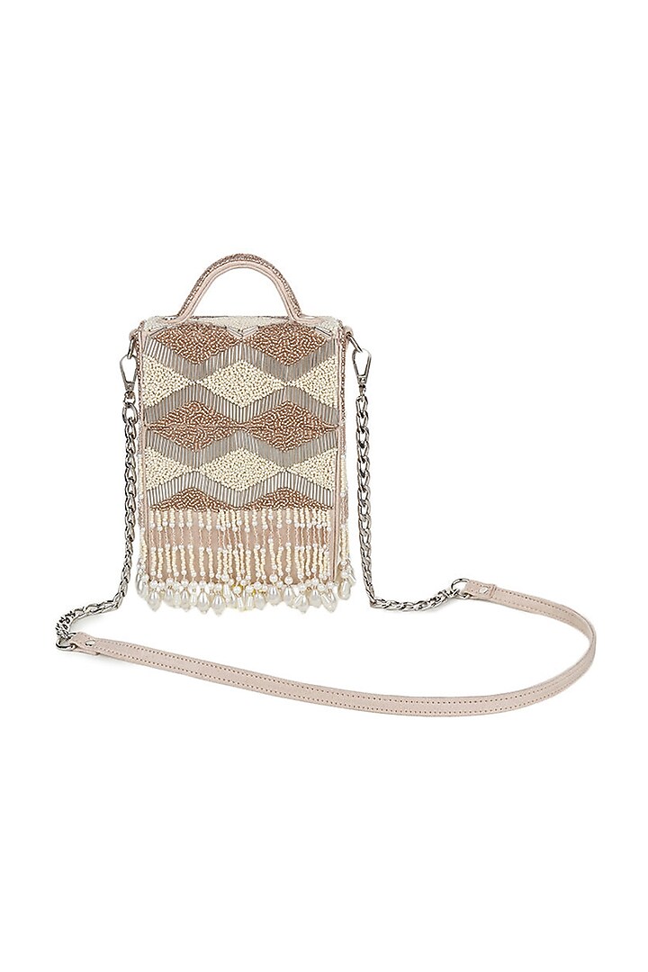 Ivory Embroidered Hand Bag by Puro Cosa at Pernia's Pop Up Shop