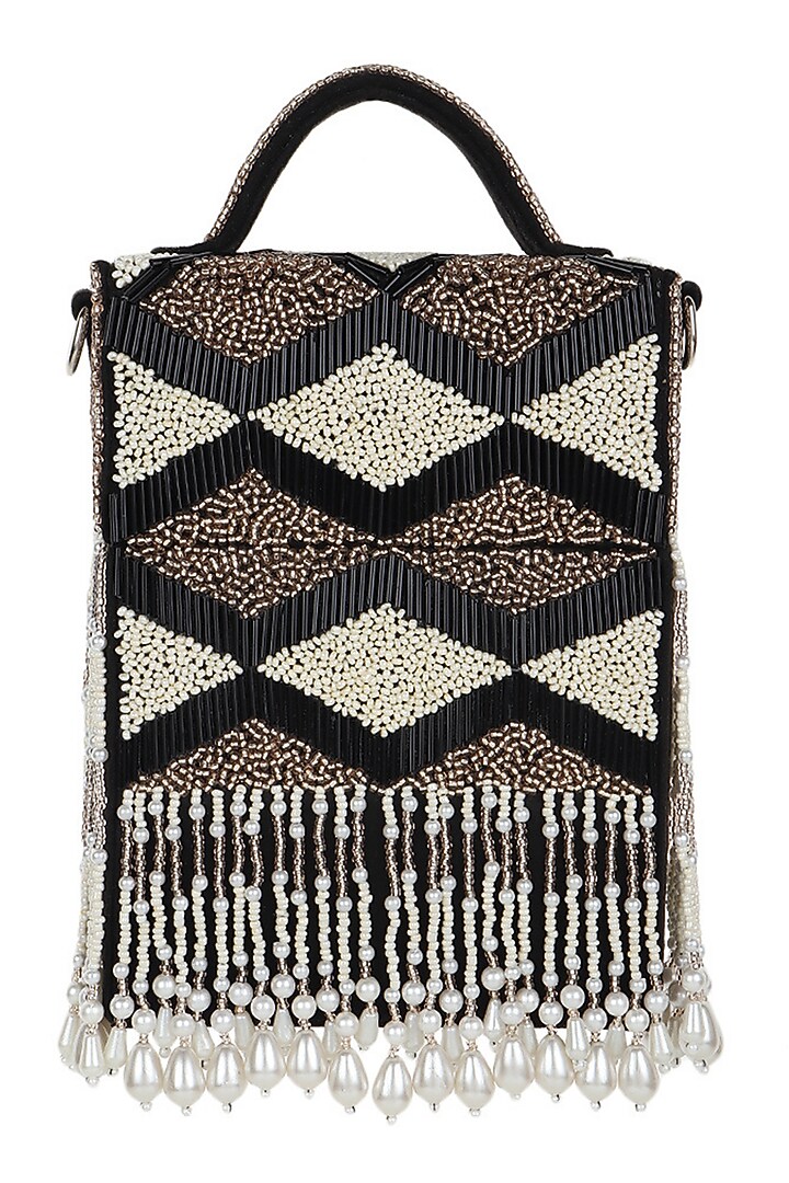 Black Embroidered Hand Bag by Puro Cosa at Pernia's Pop Up Shop