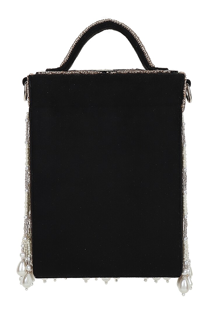 Black Embroidered Hand Bag by Puro Cosa at Pernia's Pop Up Shop