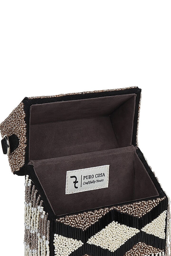 Black Embroidered Hand Bag by Puro Cosa at Pernia's Pop Up Shop