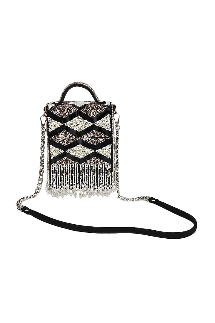 Black Embroidered Hand Bag by Puro Cosa at Pernia's Pop Up Shop