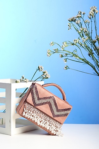 Nude Embroidered Box Hand Bag by Puro Cosa