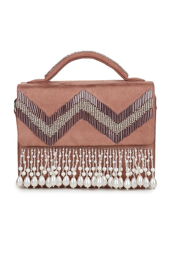 Nude Embroidered Box Hand Bag by Puro Cosa at Pernia's Pop Up Shop